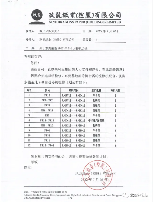 停机！停机！停机！多家造纸巨头发布停机计划(图1)