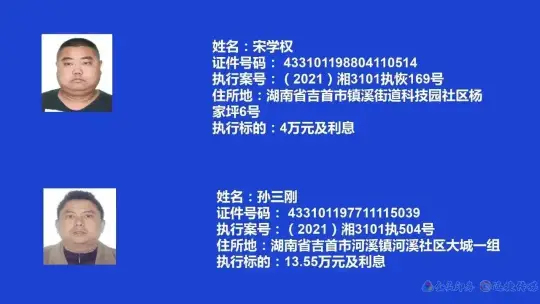 失信曝光┃吉首市人民法院关于发布失信被执行人名单信息的公告（第九期）(图2)